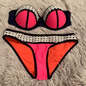 TiniBikini navy and hot pink crochet bikini set